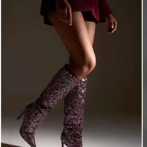 Embellished Wine Knee-High Stiletto Boots